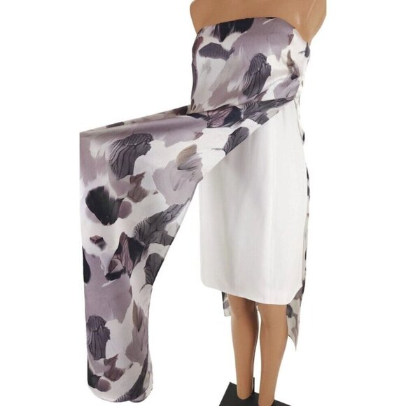 Helmut Lang Crypsis Print Strapless Silk Dress Size 4 Gray Multi - Picture 4 of 14